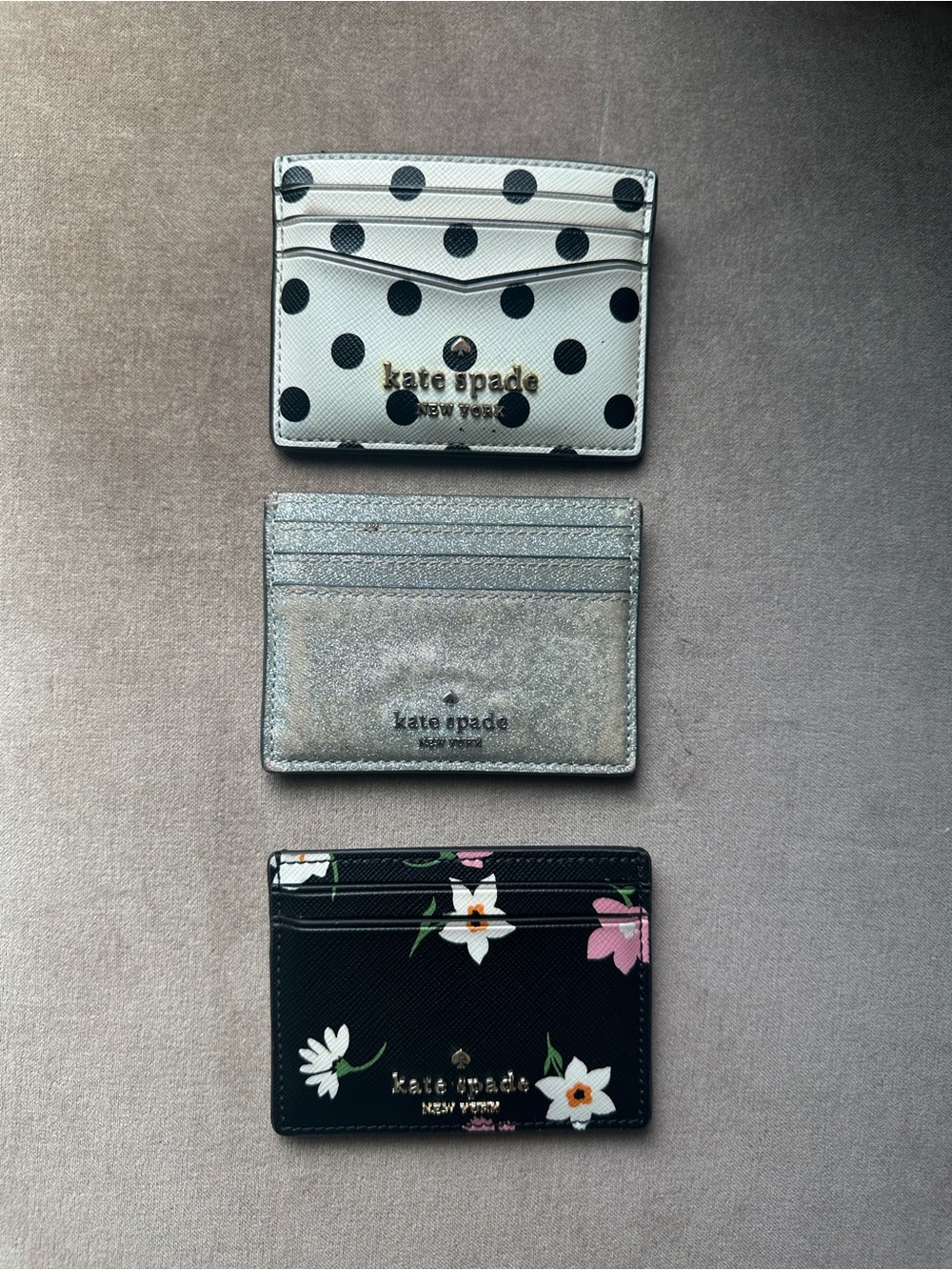 kate spade White Polka Dot, Silver, Black Floral Card Holder Bundle